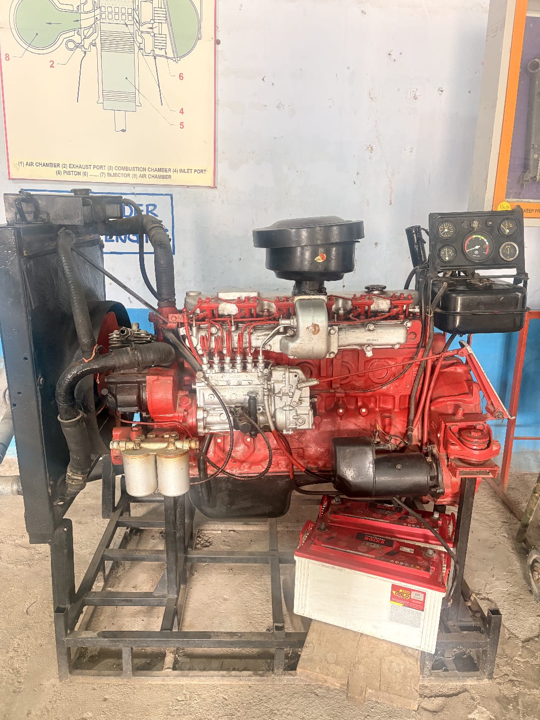 Diesel engine training equipment in workshop